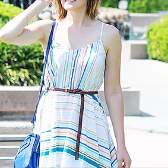 LC LAUREN CONRAD Multi-Stripe Lined Midi Dress NWT - Picture 7 of 8